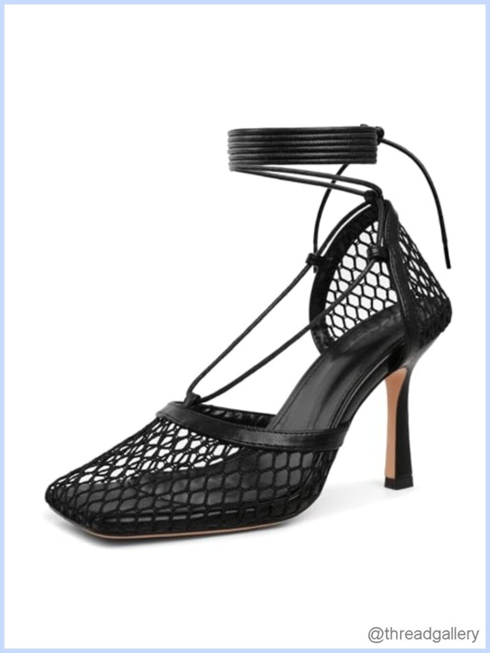 Women's Mesh Square Toe Strappy Lace Up Stiletto High Heel Dress Sandals 3.5